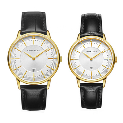 中国黄金 &nbsp;&nbsp;雅致系列 &nbsp;&nbsp;石英情侣手表 &nbsp;款号ZJ6019G.B2/ZL6019L.B2 &nbsp;金重1.5g/1.2g