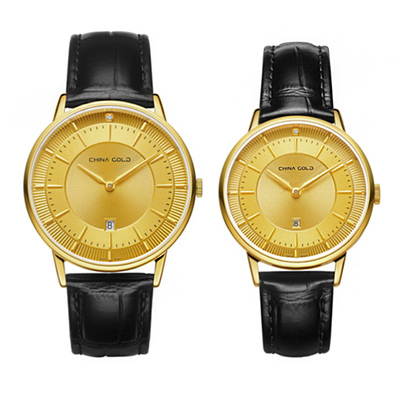 中国黄金 &nbsp;雅致系列 &nbsp;&nbsp;石英情侣手表 &nbsp;款号ZJ6019G.B1/ZL6019L.B1 &nbsp;金重1.5g/1.2g