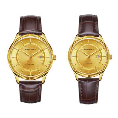 中国黄金 &nbsp;CICLE系列 &nbsp;&nbsp;石英情侣手表 &nbsp;款号ZJ6058G.A/ZL6019L.A 金重1.5g/1.2g